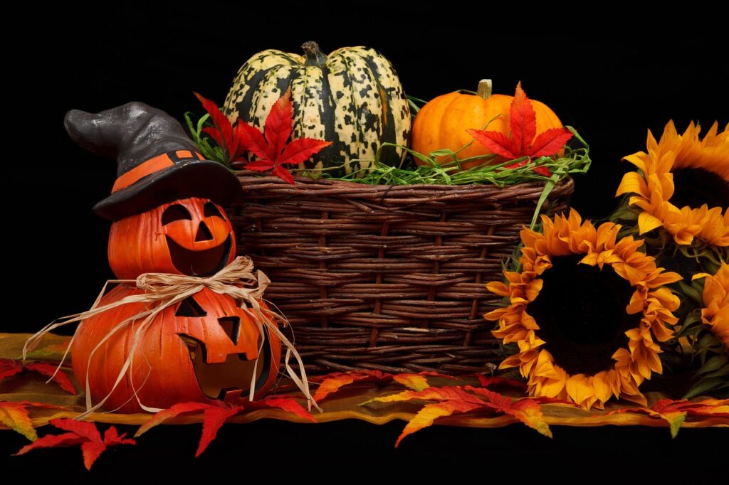 pumpkins and sunflowers